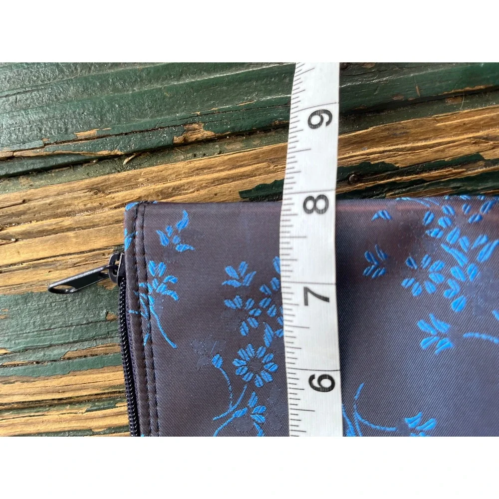 Floral Brocade Makeup Bag Purple Blue Satin Travel Pouch Cosmetic Case